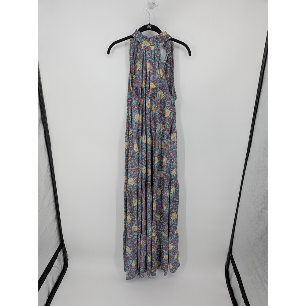 Karma Highway Maxi Dress Womens One Size Blue Paisley Floral Halter Tiered Silky - Picture 7 of 9